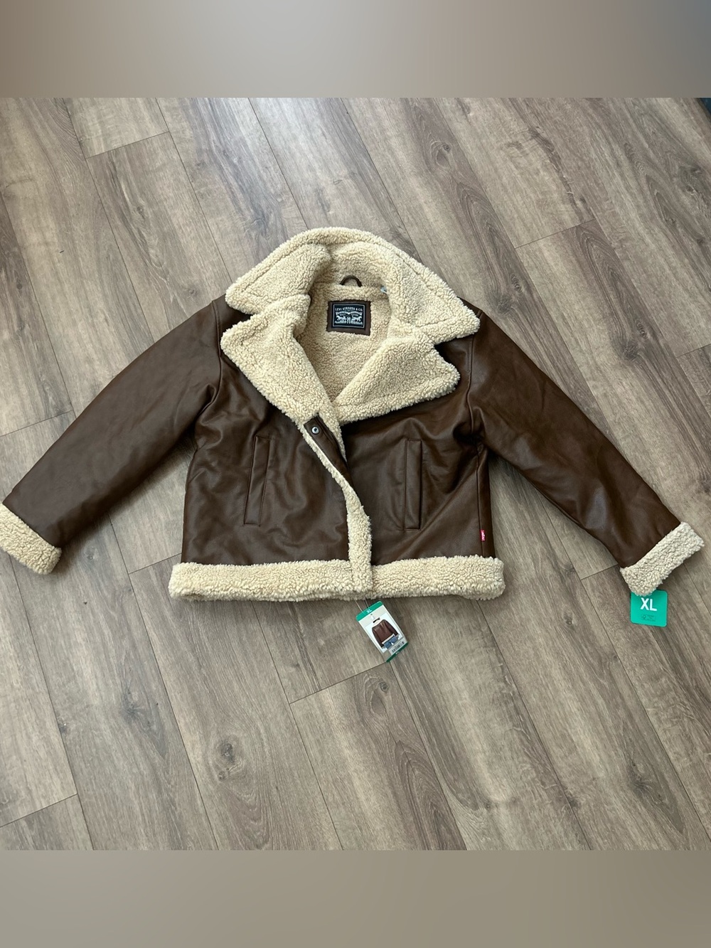 Levi’s Women’s Faux Leather Sherpa Aviator Jacket Brown XL NWT